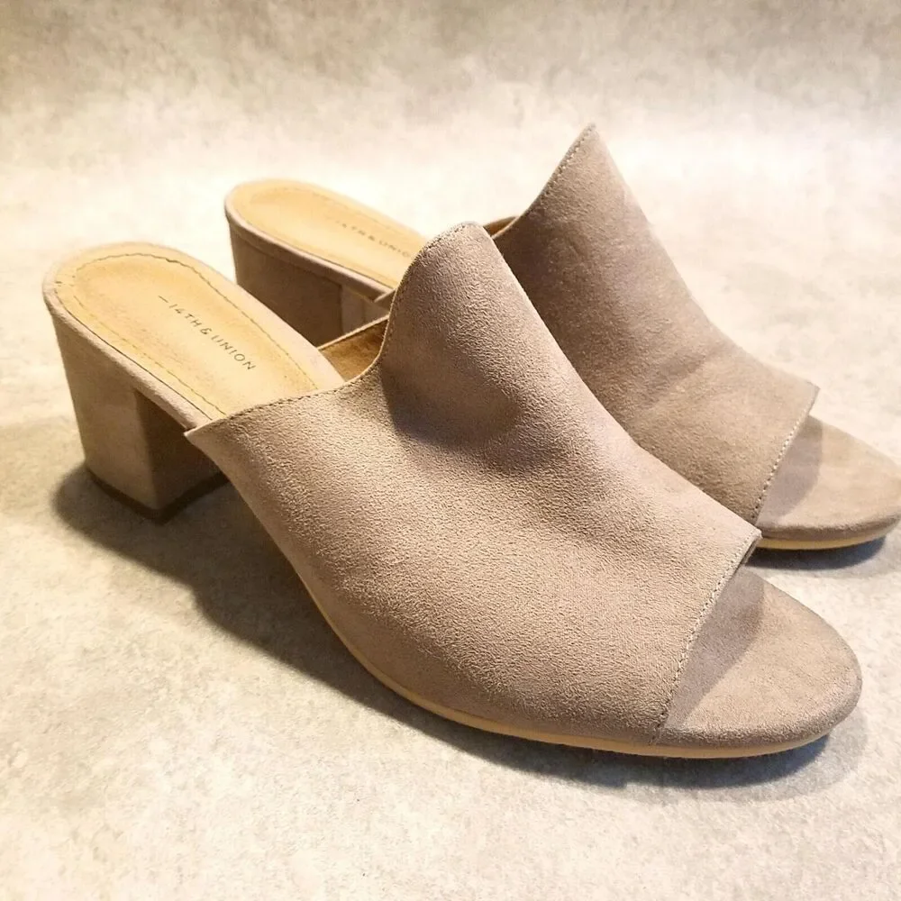 14th & Union Womens Hayzel Fab 58665 Size 7.5 Tan Open Toe Block Heel Sandals - Picture 1 of 9